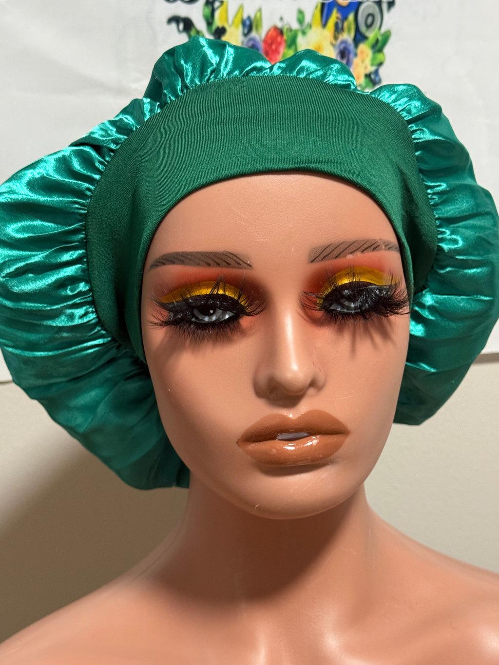 Straight in the Bed green Satin hair bonnet
