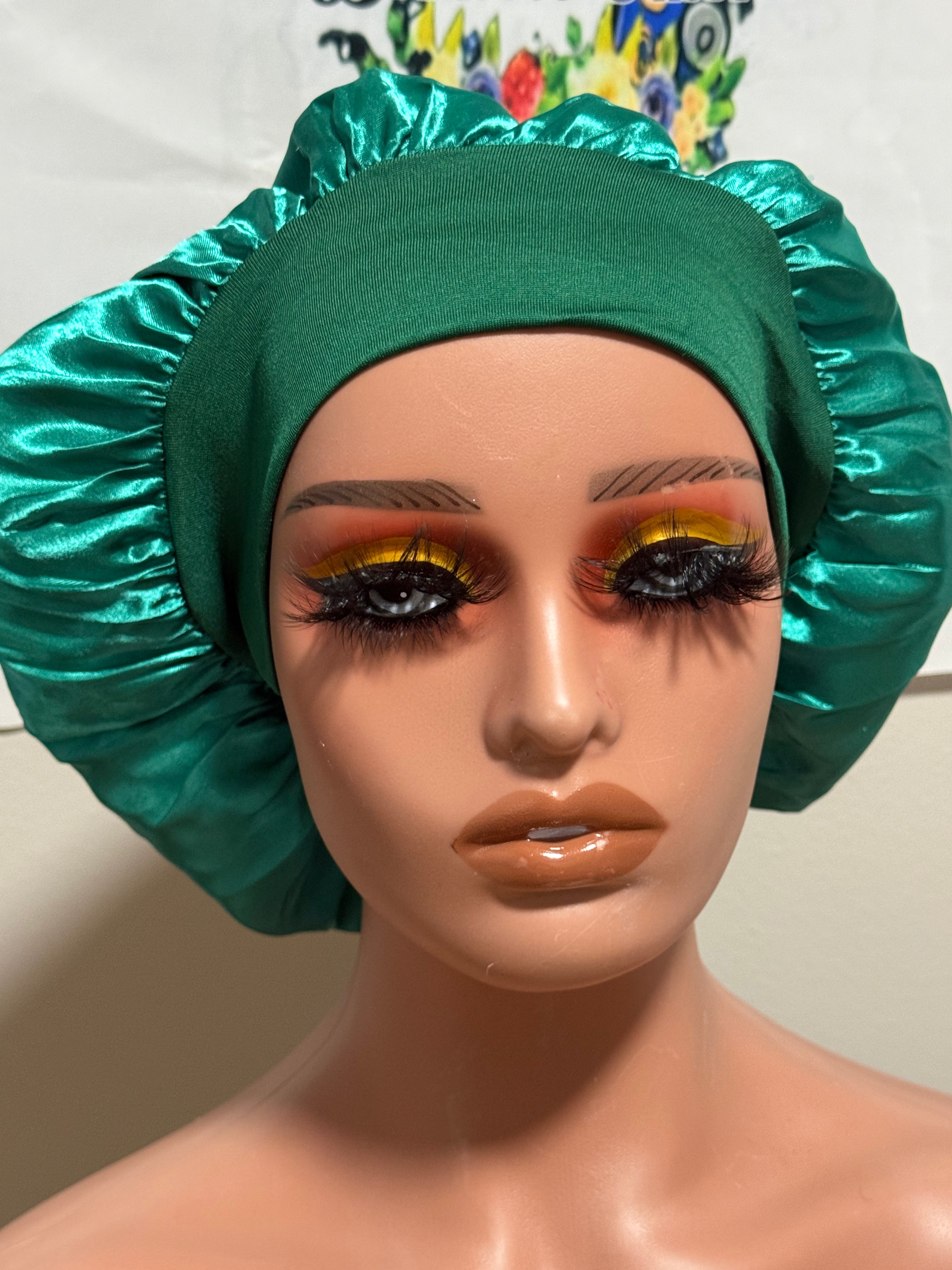 Straight in the Bed green Satin hair bonnet